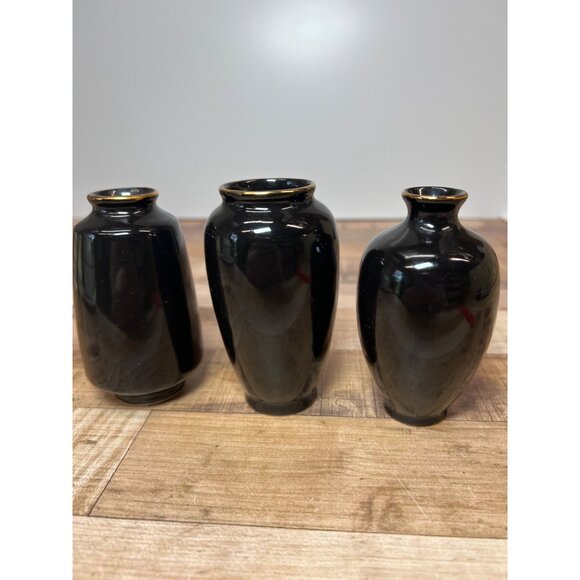 Set of 3 Otagiri Red Bird Bud Vases Flower Vase Black Small - Picture 3 of 4